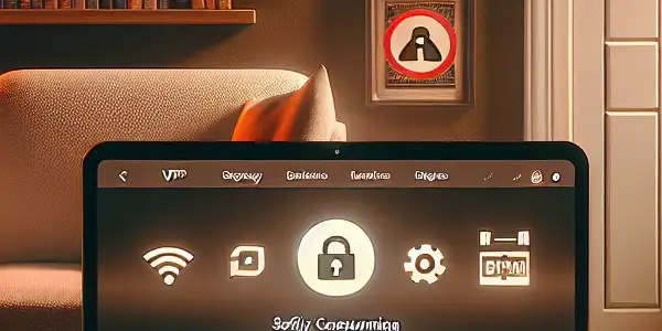 A cozy living room with a laptop displaying an adult streaming platform, emphasizing privacy and comfort.