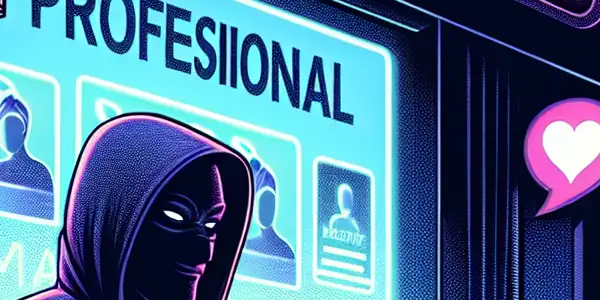 A dimly lit urban scene depicting a suspicious character with a smartphone near a flickering massage parlor sign.