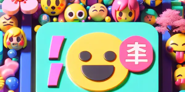 A playful smartphone screen filled with colorful emojis, surrounded by cherry blossoms and Mount Fuji, hinting at digital communication.
